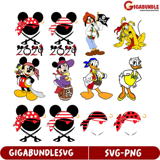 Pirate-Themed SVG Bundle with Disney Characters - Instant Download