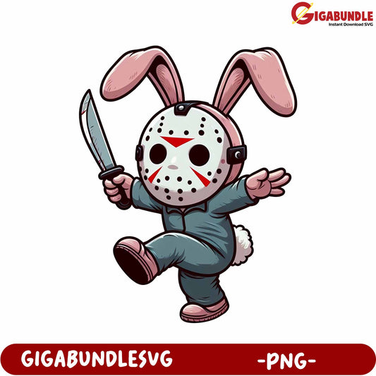 Playful Bunny Character with Knife - Unique PNG Design Download
