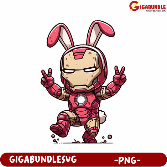 Playful Bunny Iron Hero Cartoon PNG for Fun Designs and Crafts