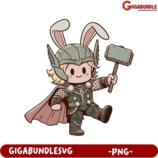 Playful Bunny Thor Character Cartoon PNG for Fun Designs
