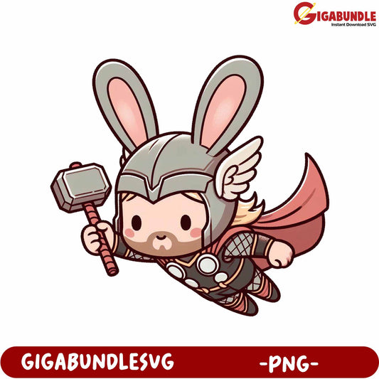 Playful Bunny Thor Character PNG for Fun Designs and Crafts