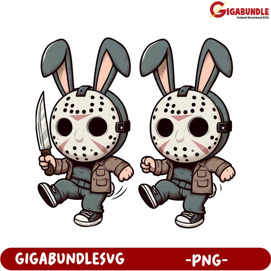 Playful Cartoon Bunny with Mask and Knife - PNG Downloadable