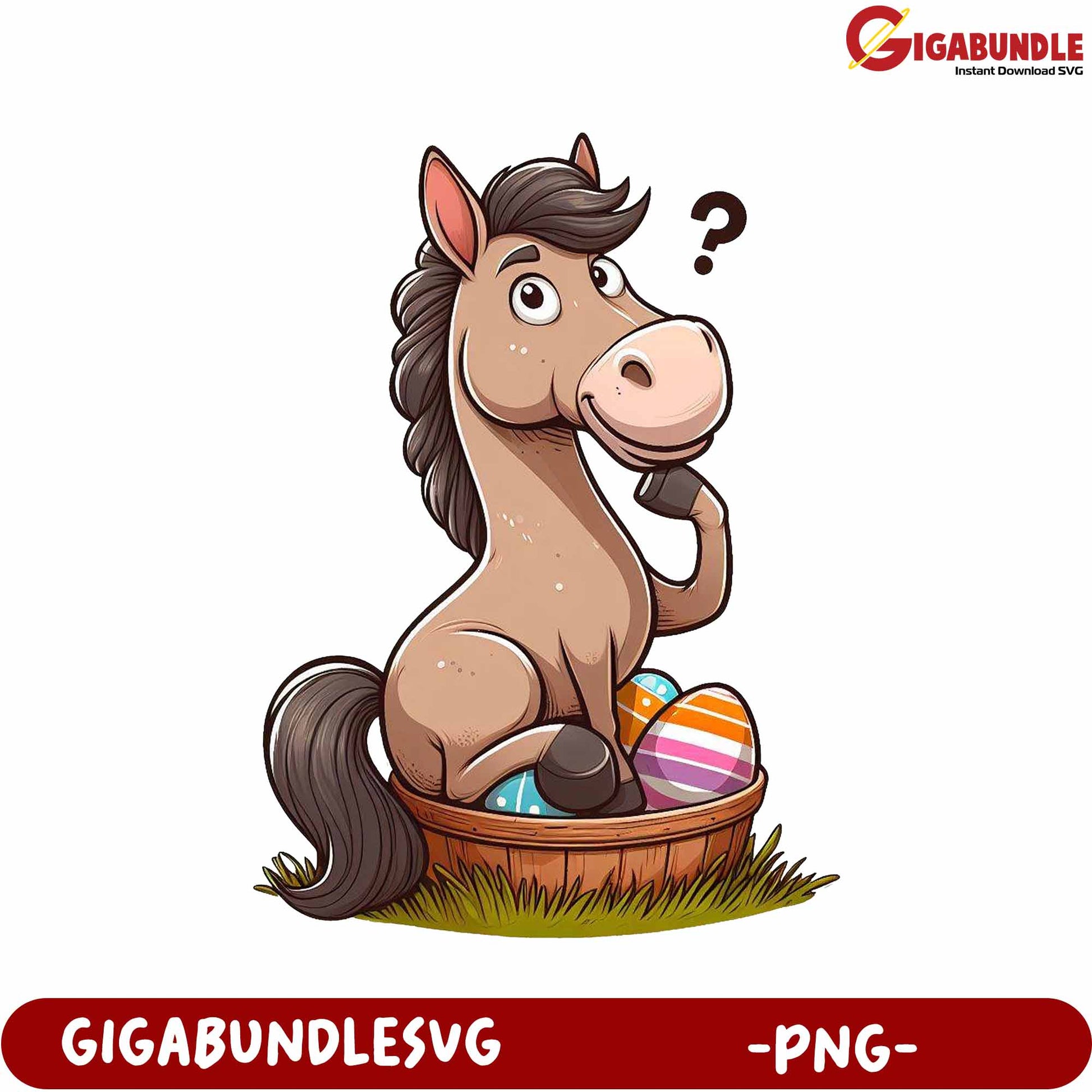 Playful Cartoon Horse with Easter Eggs - PNG Digital Download