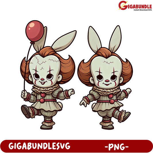 Playful Clown Character PNG Design with Balloon and Bunny Ears