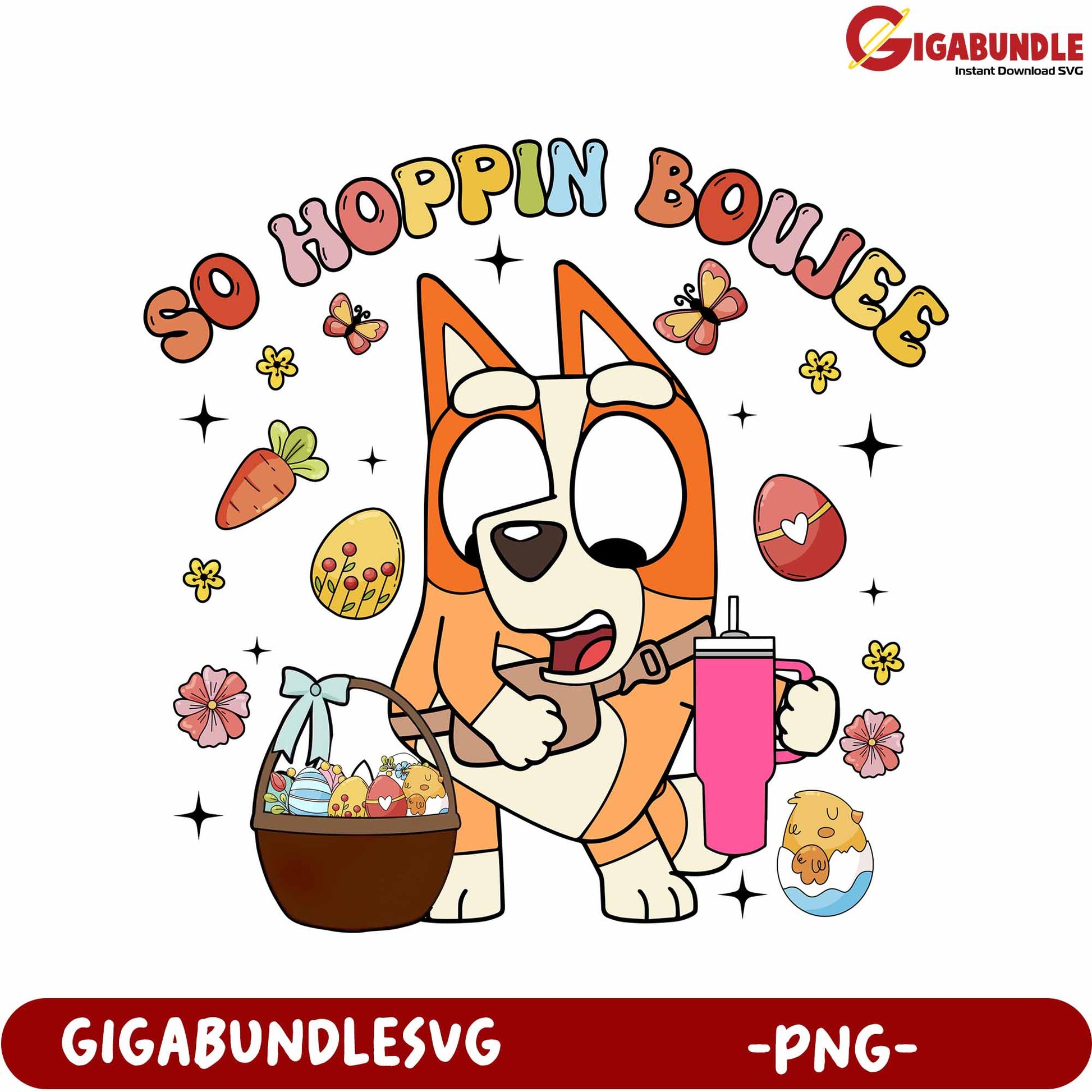 Playful Dog Design with Colorful Easter Elements - PNG