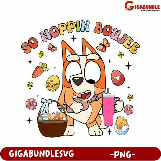 Playful Dog Design with Colorful Easter Elements - PNG