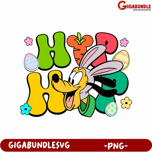 Playful Easter Bunny Graphic with Colorful Eggs – PNG Format