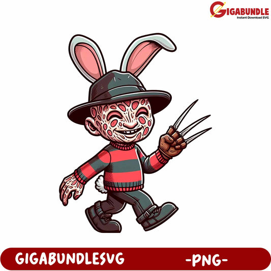Playful Freddy Krueger Bunny Character - PNG Graphic Design