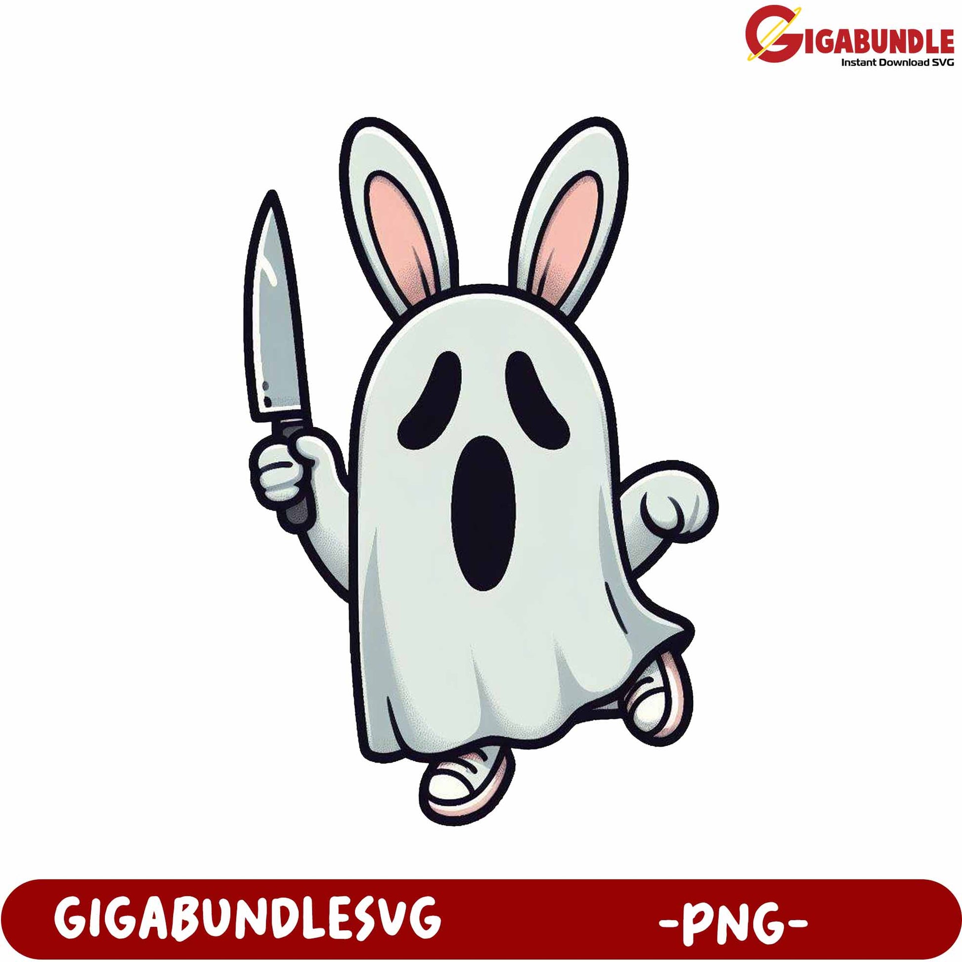 Playful Ghost Bunny with Knife  Fun PNG Graphic Download