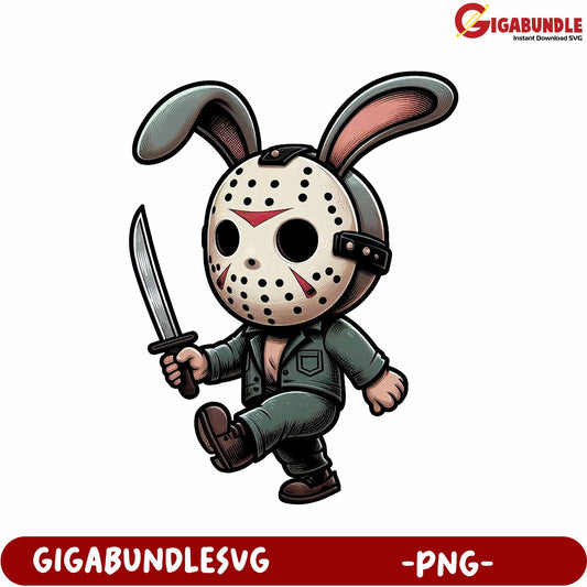 Playful Horror Character PNG - Cute Bunny with Sword Design