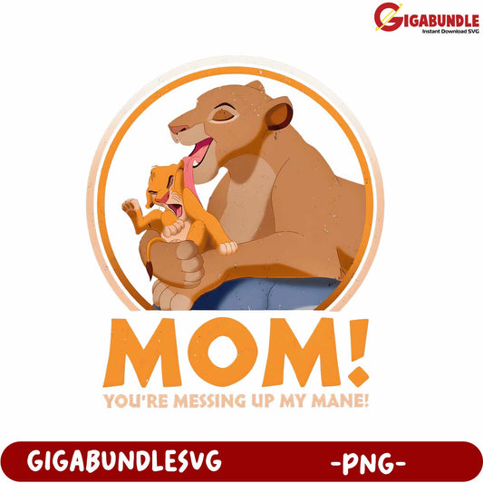 Playful Lion Mom and Cub Cartoon PNG for Fun Designs
