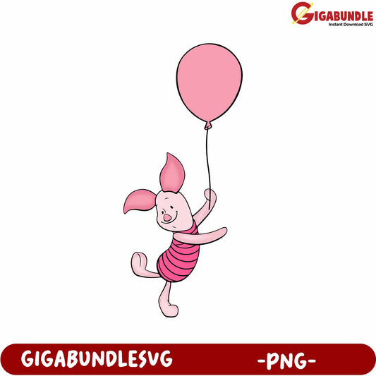Playful Pink Piglet with Balloon PNG Image for Craft Projects