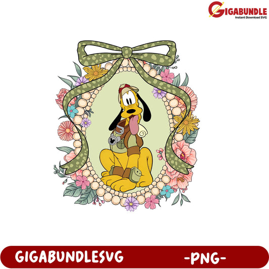 Pluto Cartoon Character Floral Design PNG Instant Download Art
