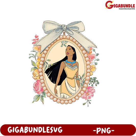 Pocahontas Floral Frame PNG Art for Digital Downloads and Crafts