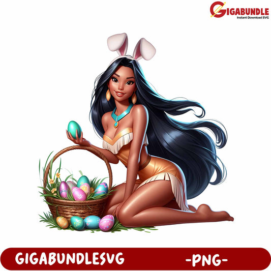 Pretty Rabbit Girl with Easter Eggs PNG Design for Crafts