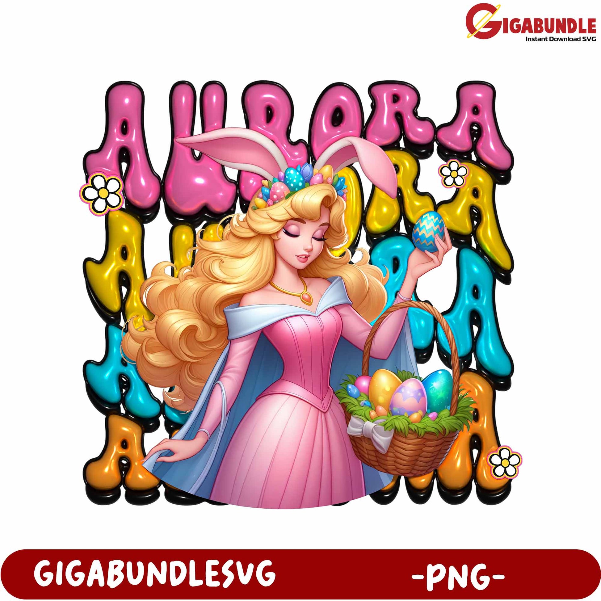Princess Aurora Easter Celebration PNG Design with Basket