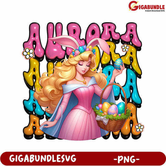 Princess Aurora Easter Celebration PNG Design with Basket