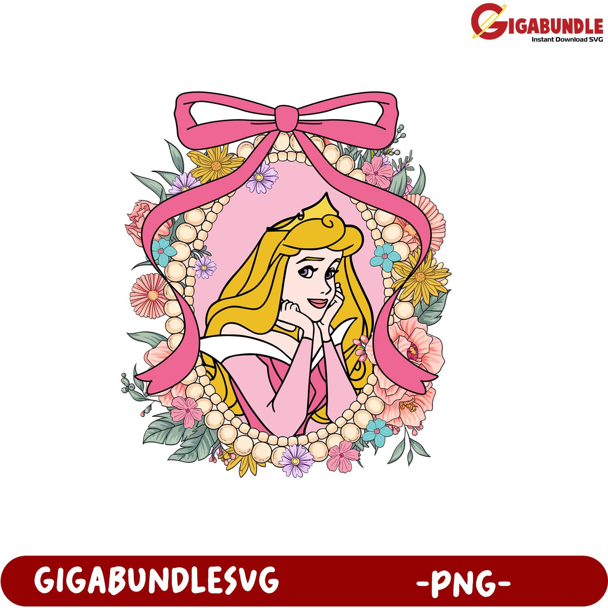 Princess Aurora Floral Design PNG Downloadable Art for Crafts