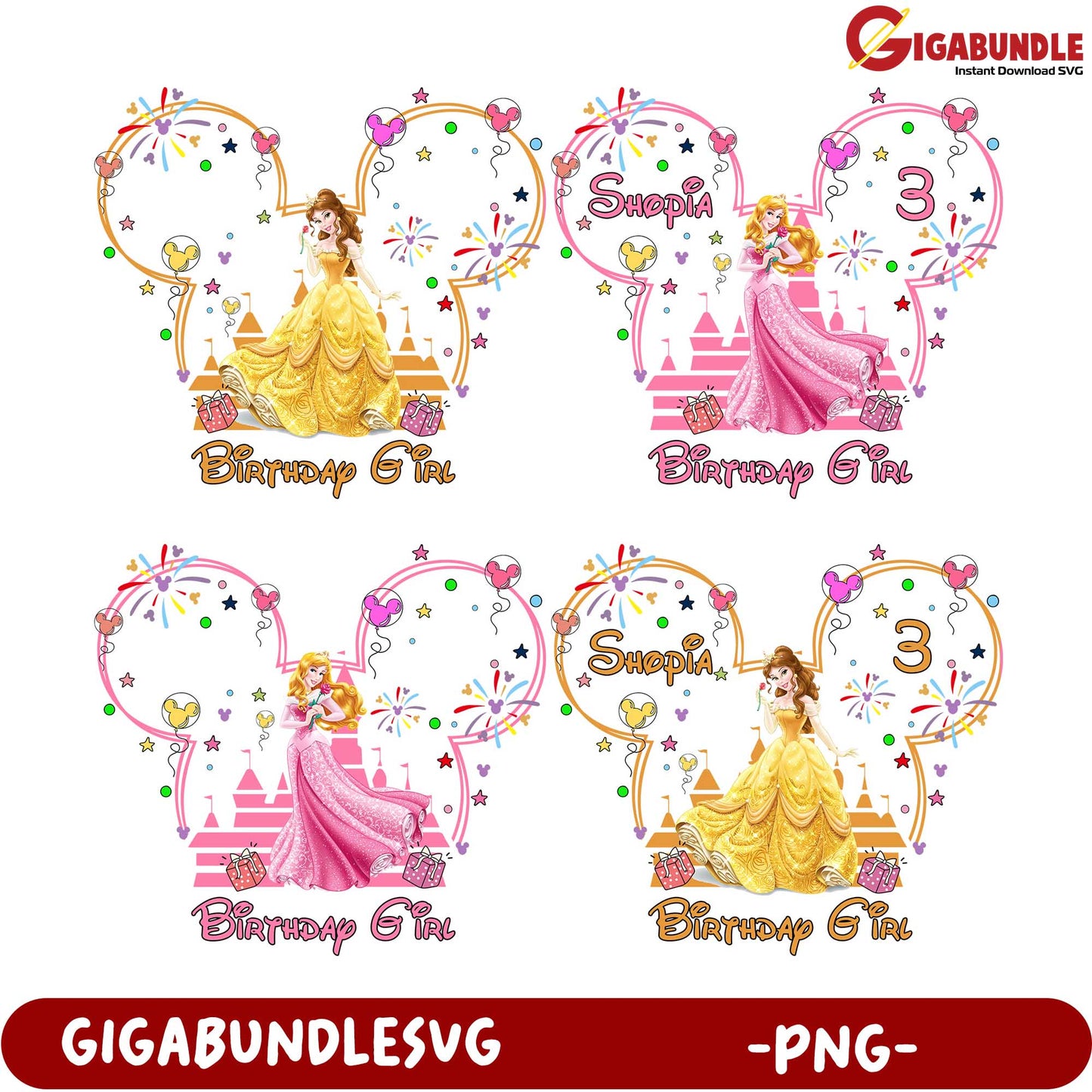 Princess Birthday Girl PNG Bundle - Cute Party Designs for Kids