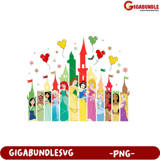 Princess Castle Fun Characters Colorful PNG Design