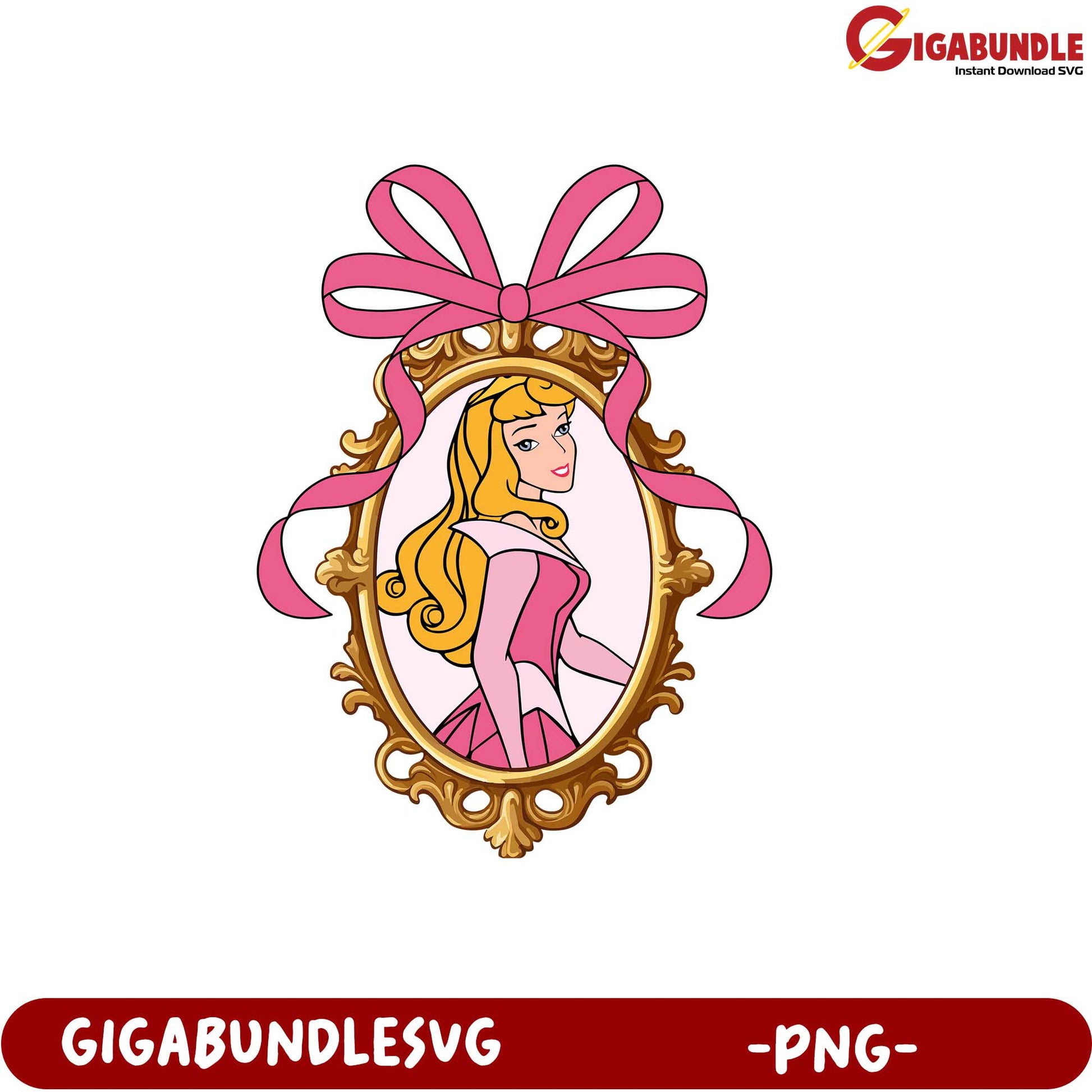 Princess Character in Elegant Frame with Bow PNG Art Downloadable Design