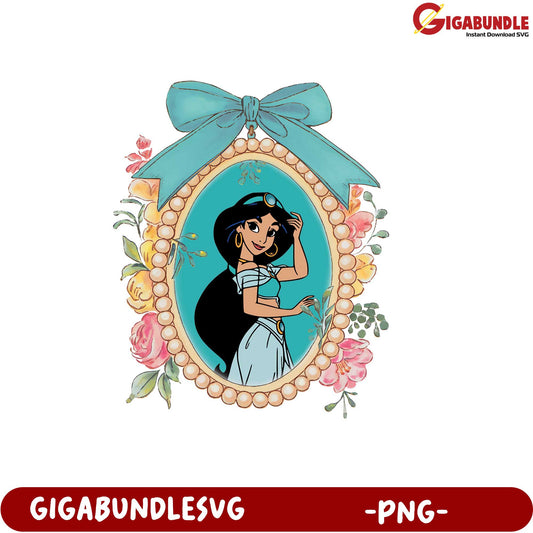 Princess Jasmine Floral Frame PNG Digital Art Download for Crafts