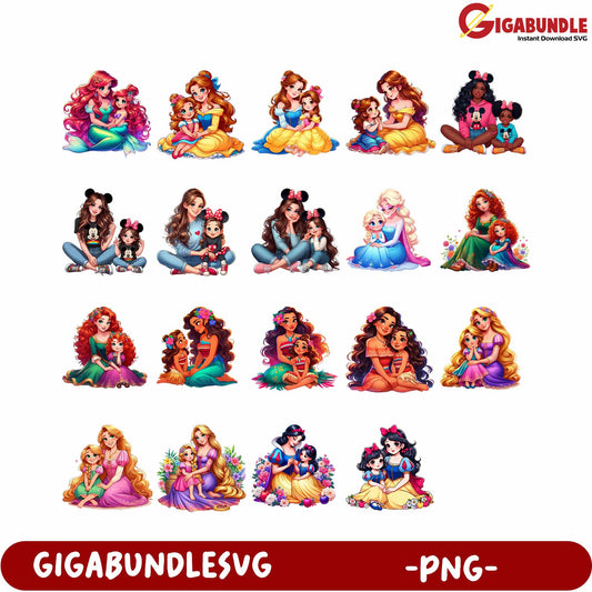 Princess Mother and Daughter PNG Illustrations for Craft Projects