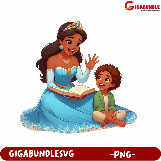 Princess Reading Story with Child - Cute PNG Image Download