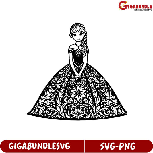 Princess Silhouette SVG Design with Floral Patterns for Crafts