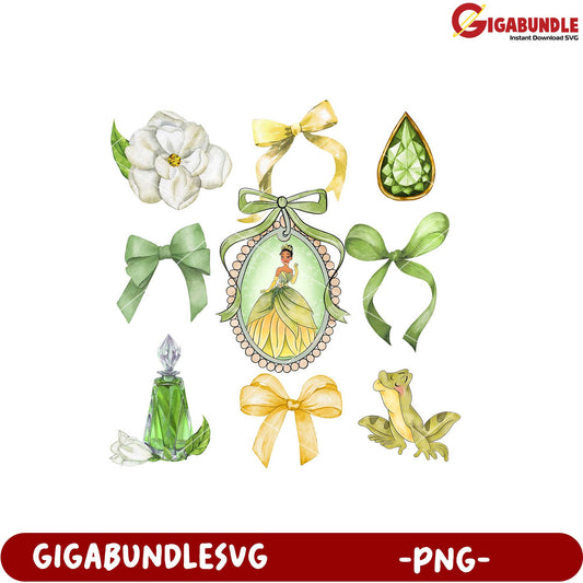 Princess Themed PNG Design with Ribbons and Flowers