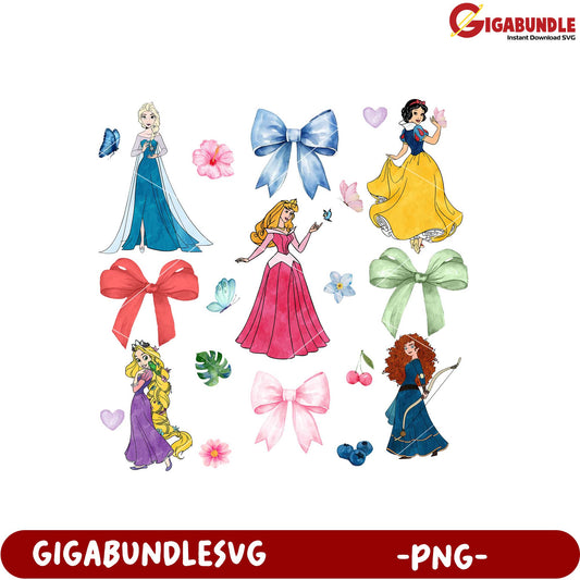 Princess and Bow Watercolor PNG Clipart Collection