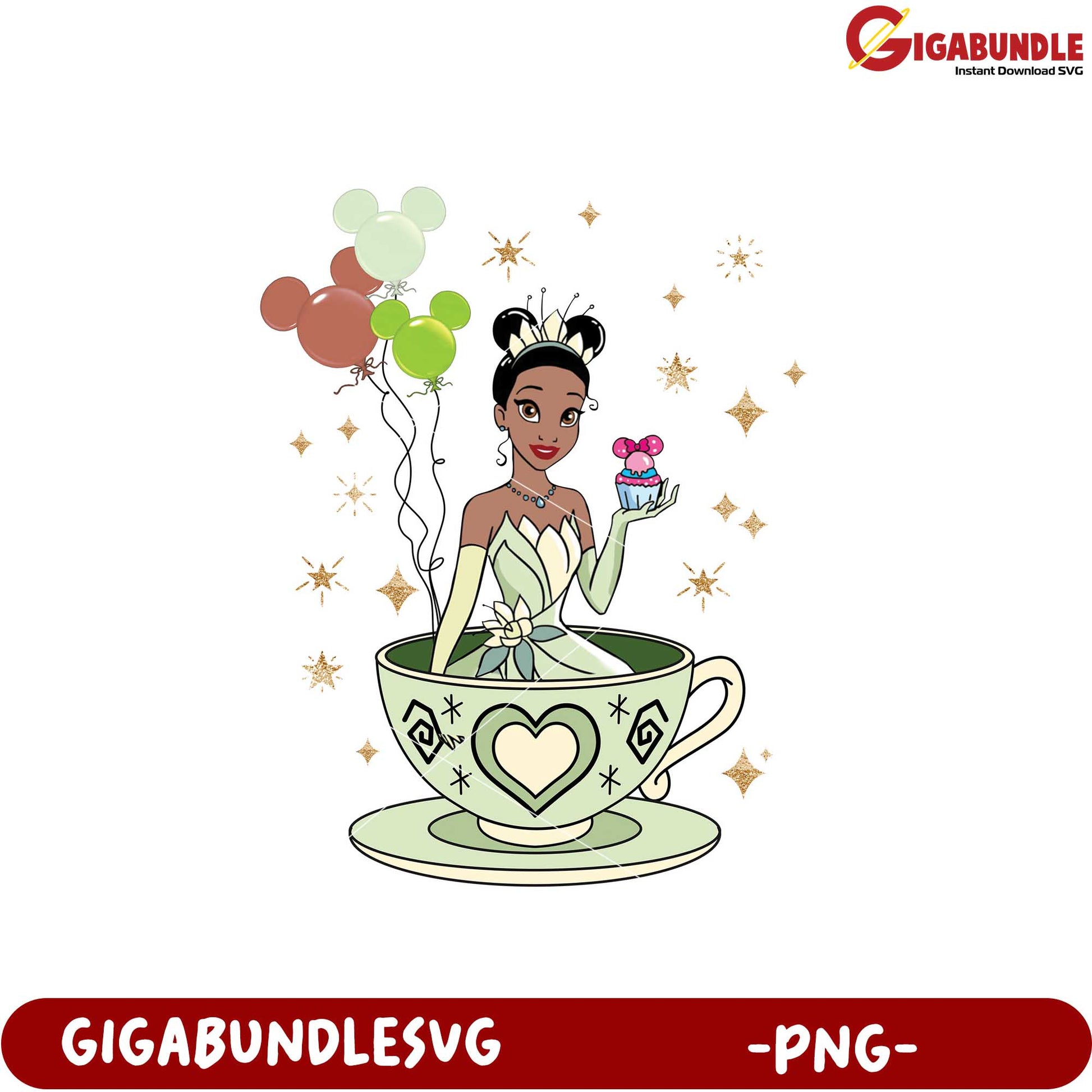 Princess in Teacup with Balloons PNG Art Download
