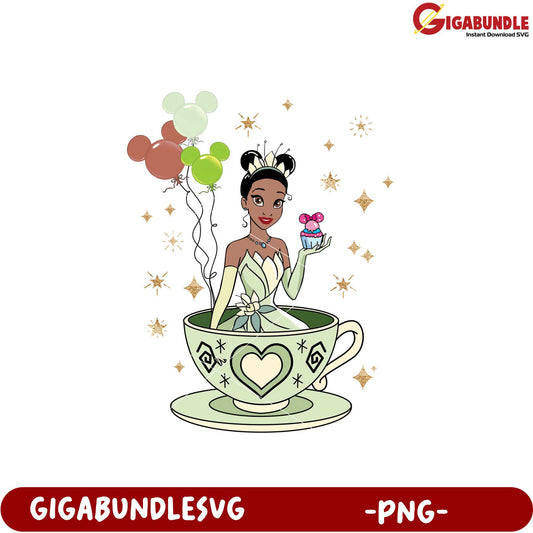 Princess in Teacup with Balloons PNG Art Download