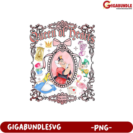 Queen of Hearts Vintage Art Print PNG Product for Collectors and Fans