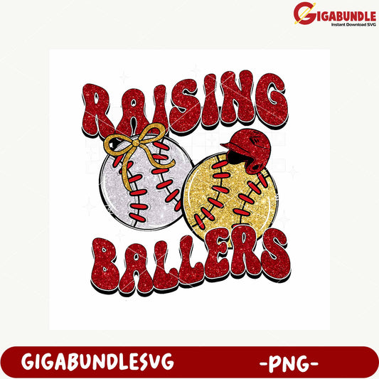 Raising Ballers Vintage Baseball Graphic PNG Design
