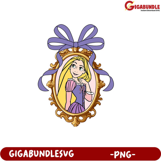 Rapunzel Portrait in Decorative Frame PNG File for Crafts and Designs
