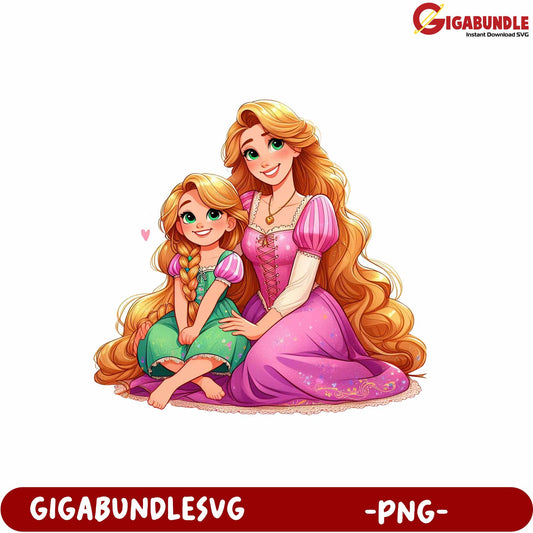 Rapunzel and Daughter Cute Illustration PNG for Crafts and Projects