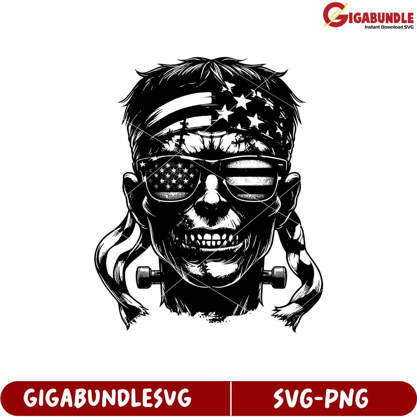 Rebellious Skull Design with American Flag for SVG and PNG Formats