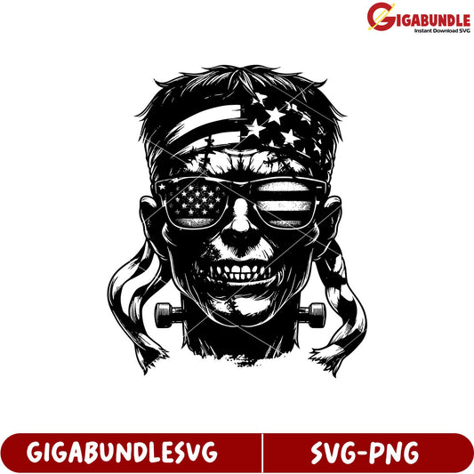Rebellious Skull Design with American Flag for SVG and PNG Formats