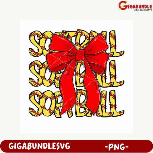 Red Bow Softball Design PNG for Crafts and Decor