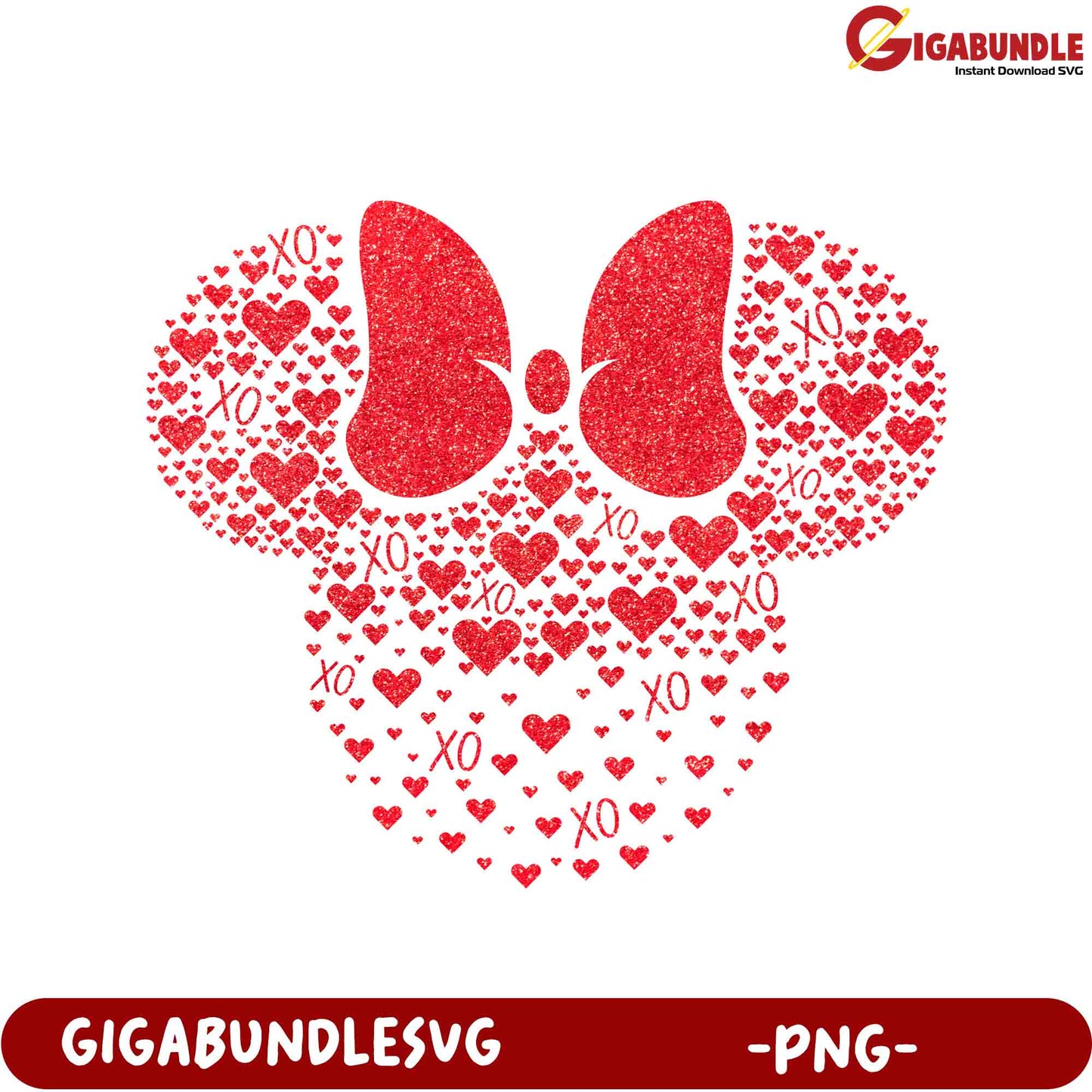 Red Glitter Minnie Mouse Hearts PNG – Perfect for Crafts & DIY Projects