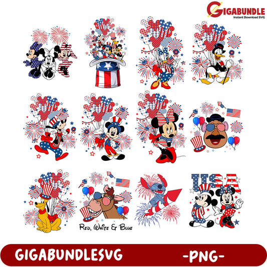 Red, White & Blue Disney PNG Bundle for Celebrations