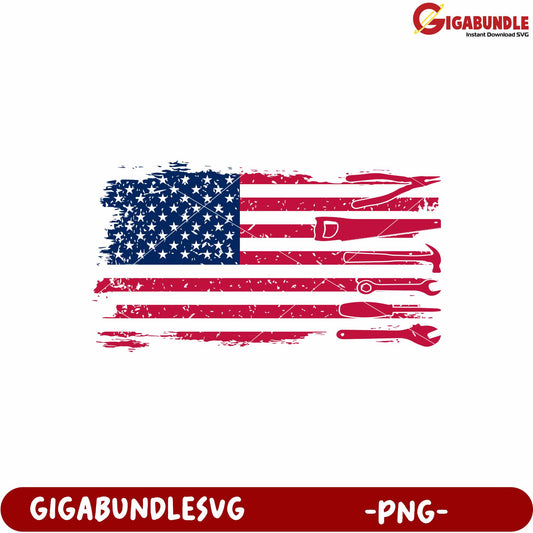 Repair tools flag png, american flag tools png, patriotic tools png