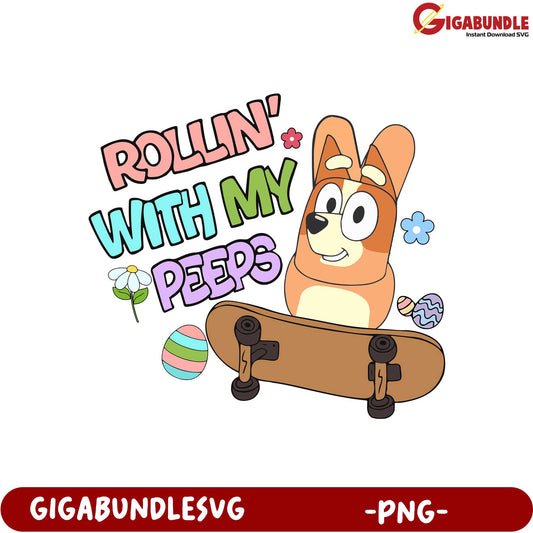 Rollin' with My Peeps Fun Skateboard PNG Design for Kids