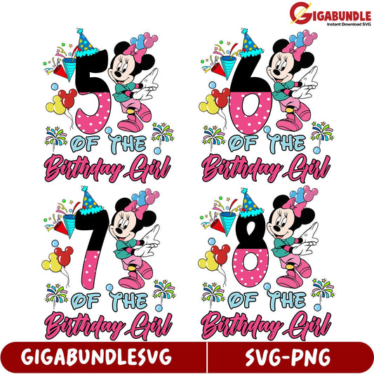 SVG Birthday Girl Bundle Minnie Mouse Designs for Ages 5-8