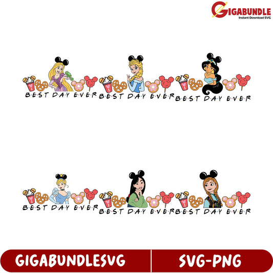 SVG Bundle Best Day Ever Disney Princesses Clipart Design