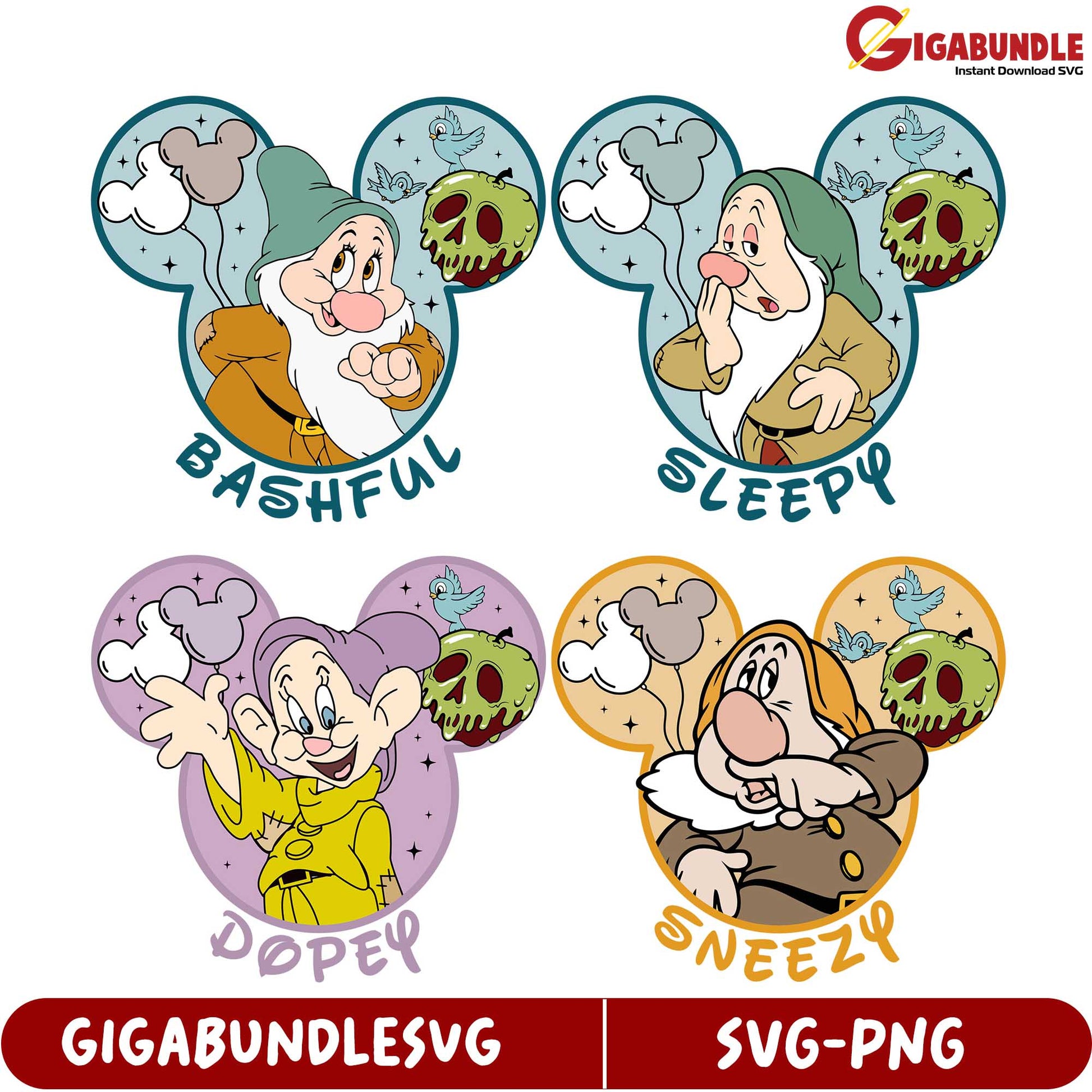 SVG Bundle of Disney-Inspired Dwarf Characters - Downloadable Art