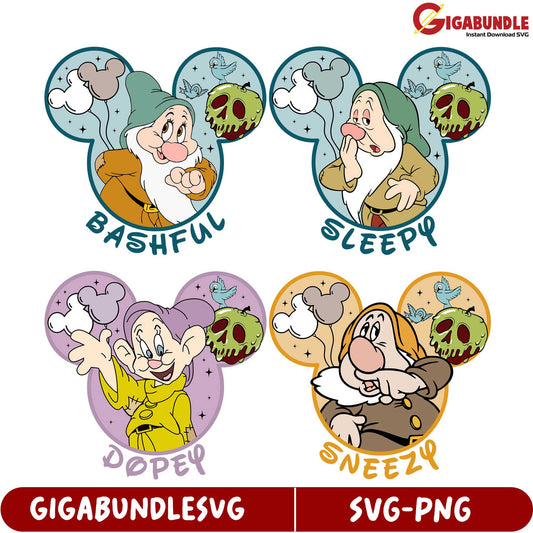 SVG Bundle of Disney-Inspired Dwarf Characters - Downloadable Art
