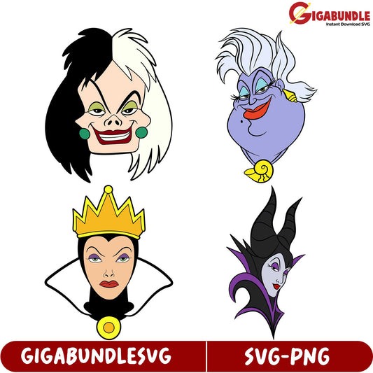 SVG Bundle of Iconic Villains - Cruella, Maleficent, & More