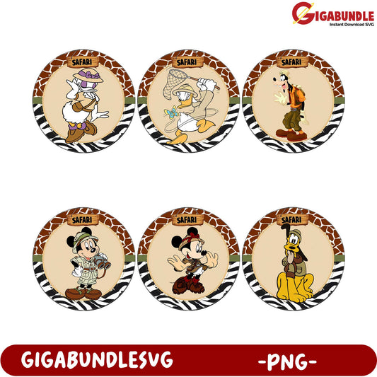 Safari Mickey and Friends PNG Bundle - 6 Fun Character Designs